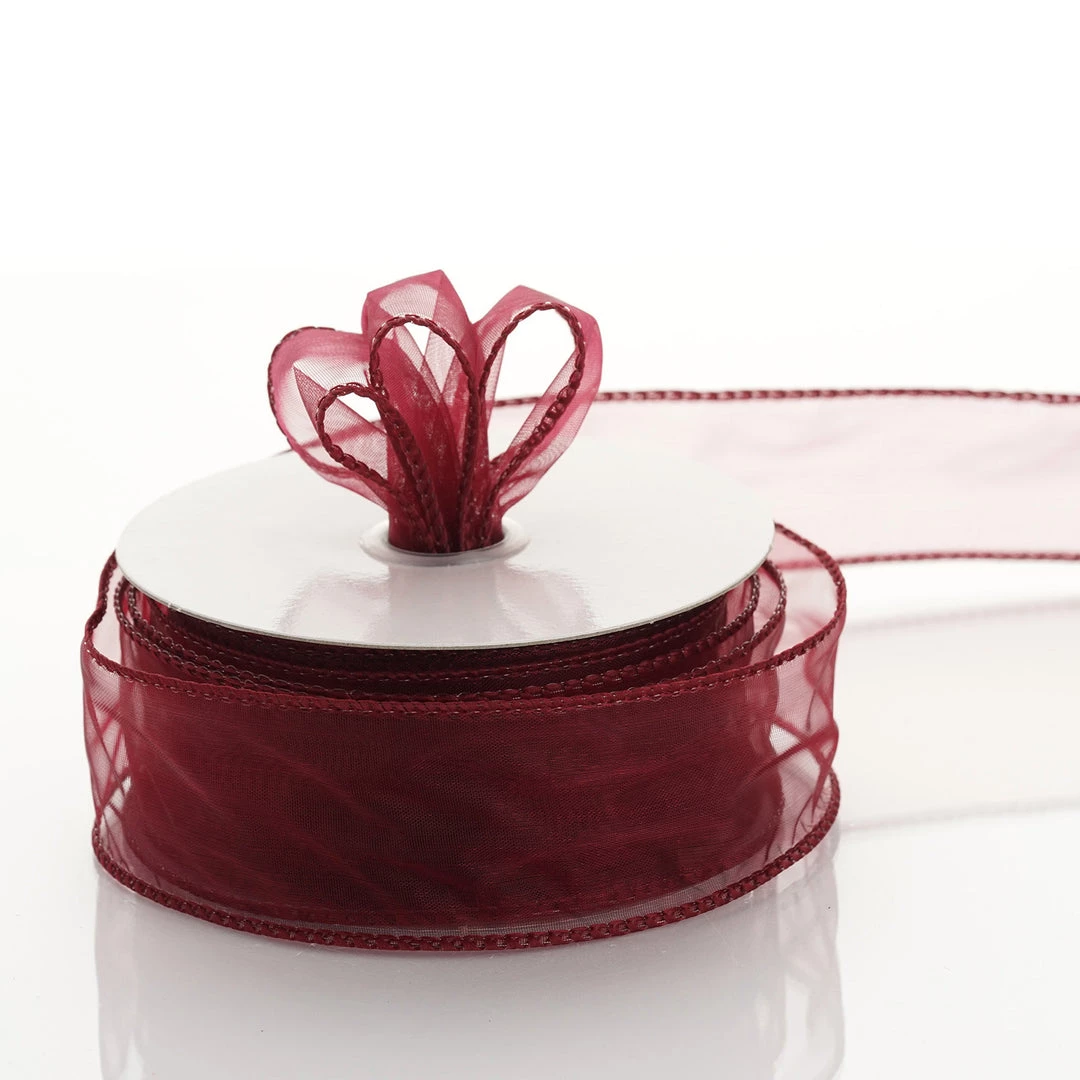 Silkflowersfactory 1.5" X 10 Yards Organza Ribbon With Wired Edge - Burgundy 3 Silkflowersfactory 1.5" X 10 Yards Organza Ribbon With Wired Edge - Burgundy