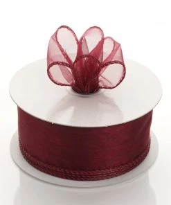 Silkflowersfactory 1.5" X 10 Yards Organza Ribbon With Wired Edge - Burgundy