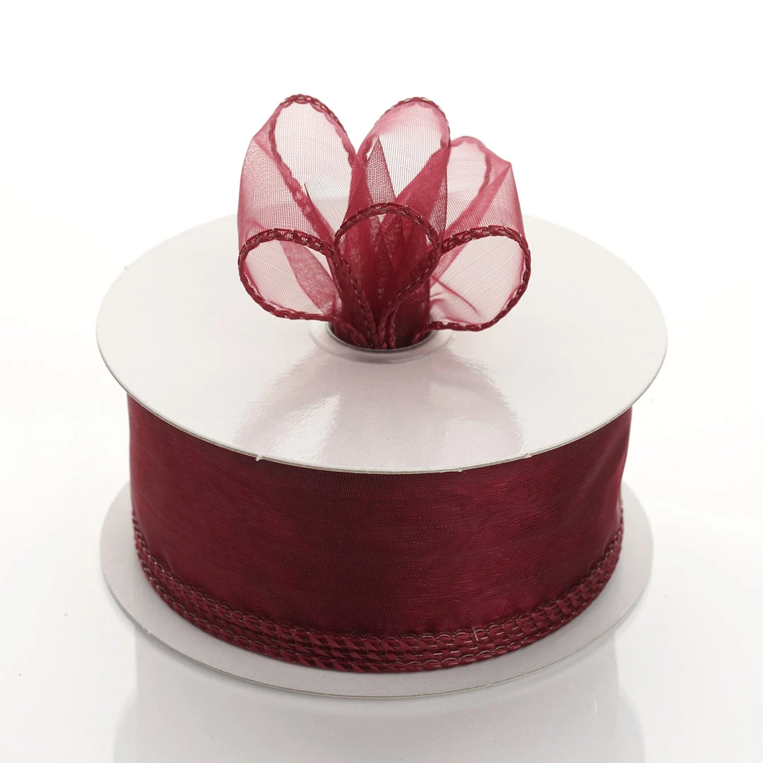 Silkflowersfactory 1.5" X 10 Yards Organza Ribbon With Wired Edge - Burgundy 4 Silkflowersfactory 1.5" X 10 Yards Organza Ribbon With Wired Edge - Burgundy