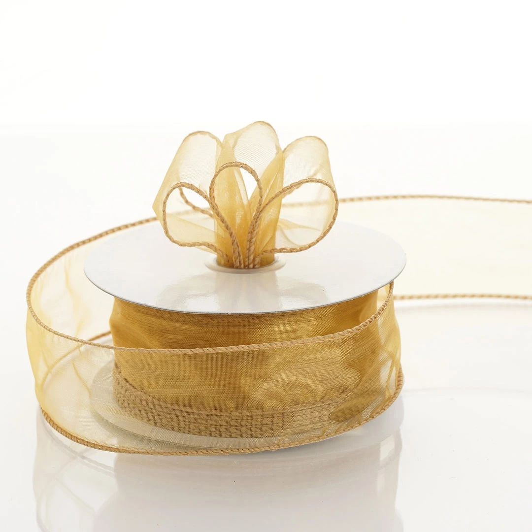 Silkflowersfactory Ribbons 1.5" X 10 Yards Organza Ribbon With Wired Edge - Gold 3 Silkflowersfactory Ribbons 1.5" X 10 Yards Organza Ribbon With Wired Edge - Gold