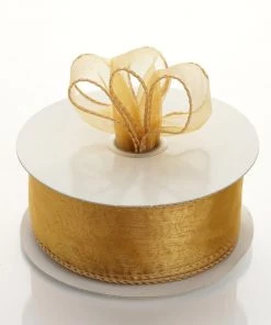 Silkflowersfactory Ribbons 1.5" X 10 Yards Organza Ribbon With Wired Edge - Gold
