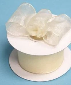 Silkflowersfactory 1.5" X 10 Yards Organza Ribbon With Wired Edge - Ivory