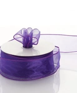 Silkflowersfactory 1.5" X 10 Yards Organza Ribbon With Wired Edge - Purple Ribbons