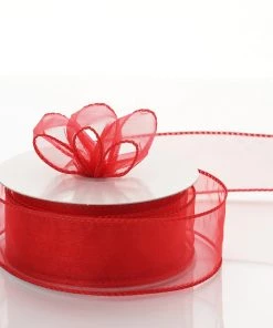 Silkflowersfactory 1.5" X 10 Yards Organza Ribbon With Wired Edge - Red Ribbons