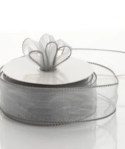 Silkflowersfactory 1.5" X 10 Yards Organza Ribbon With Wired Edge - Silver Ribbons