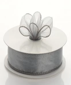 Silkflowersfactory 1.5" X 10 Yards Organza Ribbon With Wired Edge - Silver Ribbons