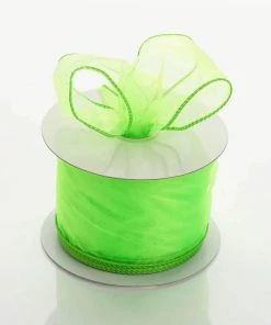 Silkflowersfactory 2.5" X 10 Yards Organza Ribbon With Wired Edge - Apple Green