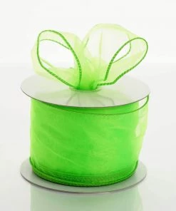 Silkflowersfactory 2.5" X 10 Yards Organza Ribbon With Wired Edge - Apple Green