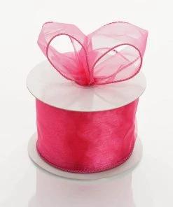 Silkflowersfactory Ribbons 2.5" X 10 Yards Organza Ribbon With Wired Edge - Fuchsia
