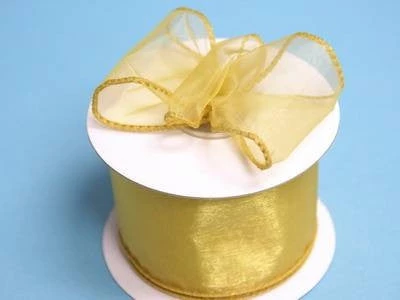 Silkflowersfactory Ribbons 2.5" X 10 Yards Organza Ribbon With Wired Edge - Gold 5 Silkflowersfactory Ribbons 2.5" X 10 Yards Organza Ribbon With Wired Edge - Gold