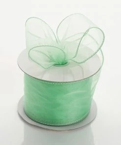 Silkflowersfactory 2.5" X 10 Yards Organza Ribbon With Wired Edge - Mint