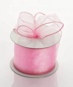 Silkflowersfactory Ribbons 2.5" X 10 Yards Organza Ribbon With Wired Edge - Pink