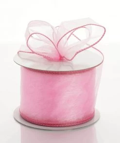 Silkflowersfactory Ribbons 2.5" X 10 Yards Organza Ribbon With Wired Edge - Pink