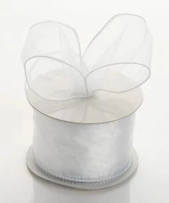 Silkflowersfactory 2.5" X 10 Yards Organza Ribbon With Wired Edge - White Ribbons