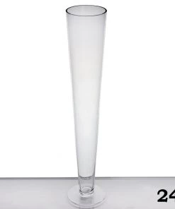 Silkflowersfactory 24" Tall Trumpet Heavy Duty Glass Centerpiece Vase Wedding Party Decoration - Clear - 6/Set