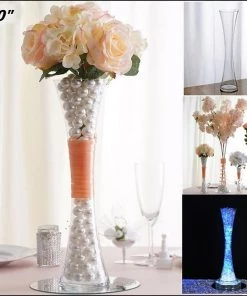 Silkflowersfactory 20" Tall Clear Hourglass Shaped Floral Centerpiece Vase Wedding Party Decoration - 6 PCS