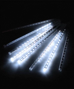 Silkflowersfactory LED Lighting 144 LED Meteor Shower Waterproof Rain Lights Tube - White - SET Of 8